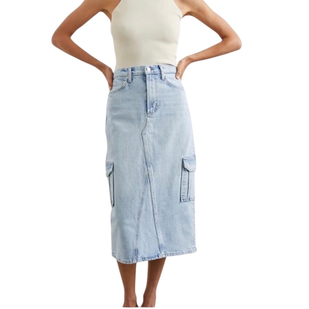 Rails Highland Cargo Denim Midi Skirt Light Wash Riviera Utility 27 H.R (G)